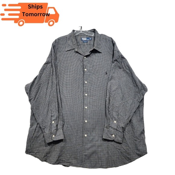 Polo Ralph Lauren Shirt Mens 3XB Black White Chekcer 100% Cotton Black Pony Vtg - Picture 1 of 16